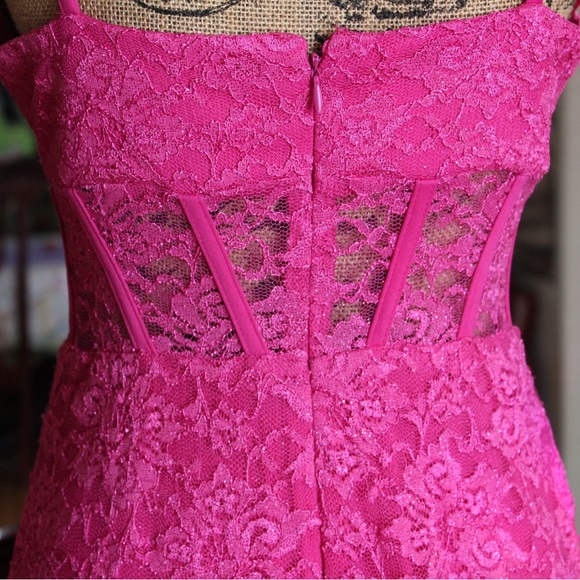 Morgan & Co. | Hot Pink | Corset | Sparkle Lace | Formal Dress | Size: 7 - Picture 5 of 9